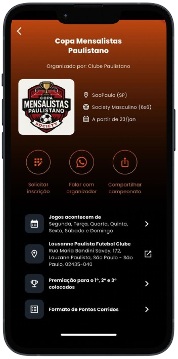 Mockup da funcionalidade: Classificação, calendário e mais…